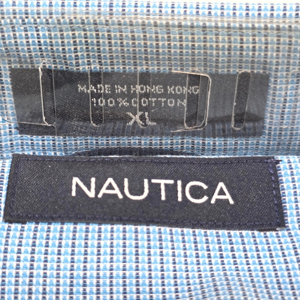 Nautica Button Down Shirt Men XL Aqua Micro Check Long Sleeve W38015 Dress Shirt - Picture 2 of 3